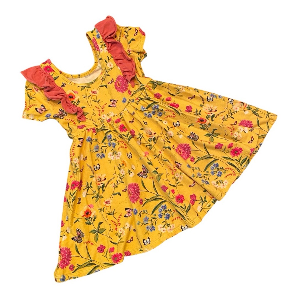 Rags to Raches Toddler Flutter Dress Yellow Floral Butterfly 3/4